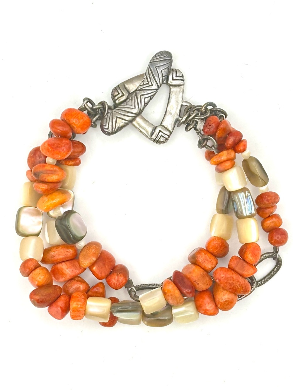 Silpada Vintage Retired B1314 Sterling Silver Multi Strand Coral Toggle Bracelet